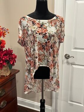 Say Anything High/Low Sheer Mesh Floral Print Blouse XL